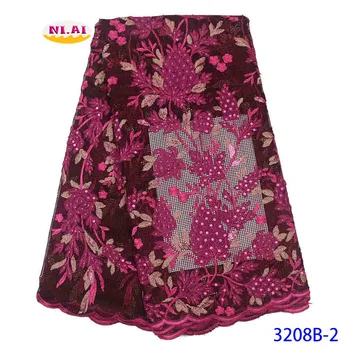 

African Lace Fabric With Sequins Velvet 2020 Latest Style Fabric High Quality Tulle Sequins Lace Fabric For Party NA3208B-4