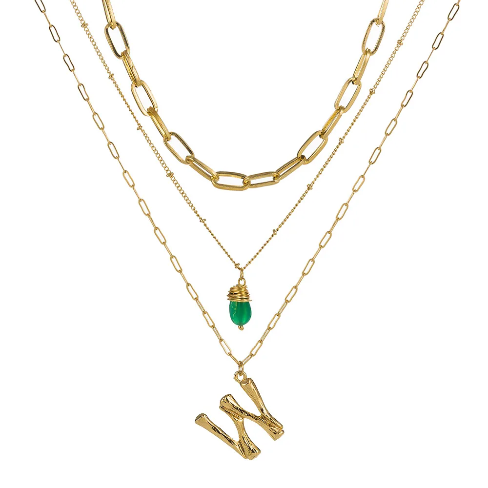 New Fashion Necklace Simple Women Letter Green Natural Stone Female Accessories Pendant Jewelry Beads | Украшения и аксессуары