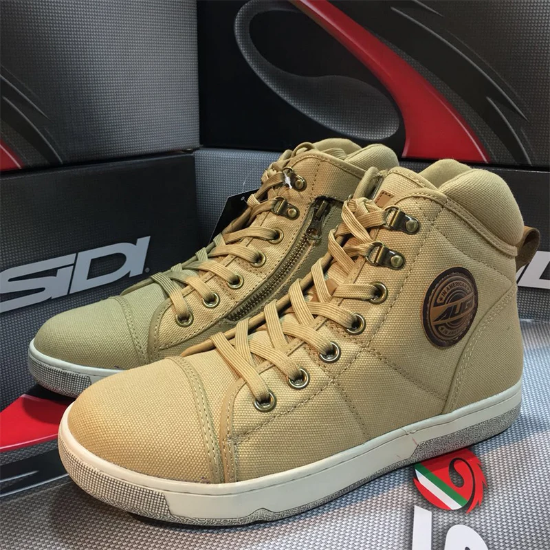 American Augi Brand Summer Breathable Casual Shoes Beige Canvas Motorcycle Motorbike Riding Boots