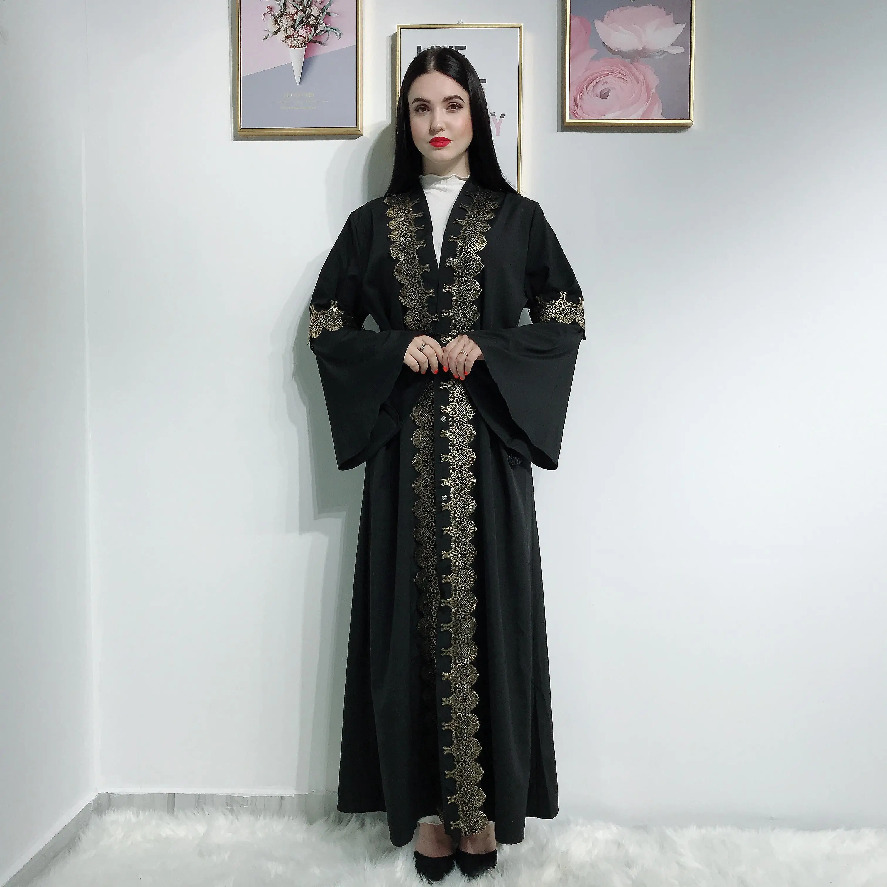 Мусульманская абайя для женщин открытый кардиган ислам Дубай Кафтан цзилбаб Макси платье одежда с расклешенными рукавами кимоно арабский