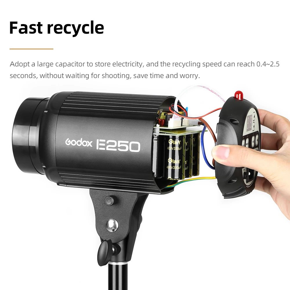 Godox E250 PRO 250W 사진 스튜디오 스트로브 사진 플래시 조명 무선 제어 포트가 있는 스튜디오 플래시 (250WS)
