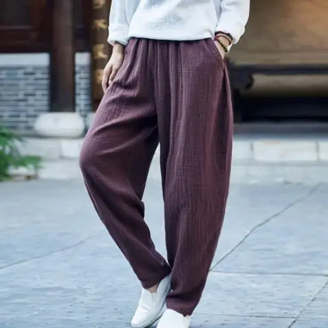 Pantalon femme ete, осенние и весенние штаны, свободные штаны-шаровары, хлопковые льняные pantalones mujer verano AE60