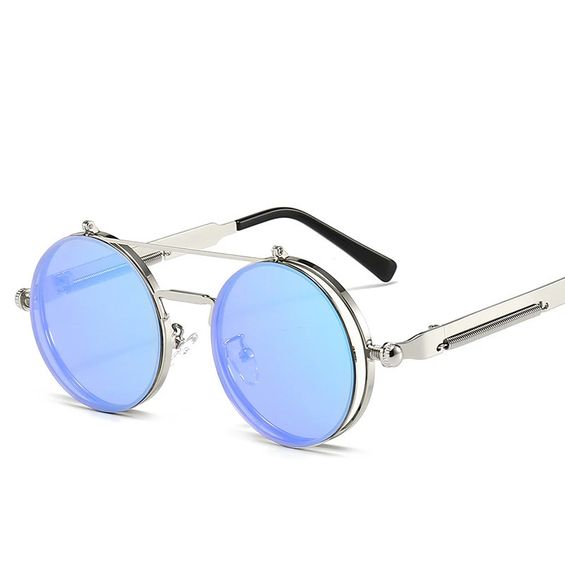 

Vintage Metal Frame Steampunk Sunglasses Flip Up Cover Round Glasses Colorful Lens UV400 Eyewear Unisex