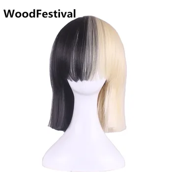 

WoodFestival Short Bob Cosplay Wig with Bangs Heat Resistant Synthetic Hair wigs for Women Red Blue Black Blonde Pink Straight