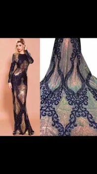 

New Royal Blue Gold African Net Sequins Laces 5yard Latest Nigerian Laces 2020 Sequin Fabric For Sewing Dress Tulle Lace Fabric