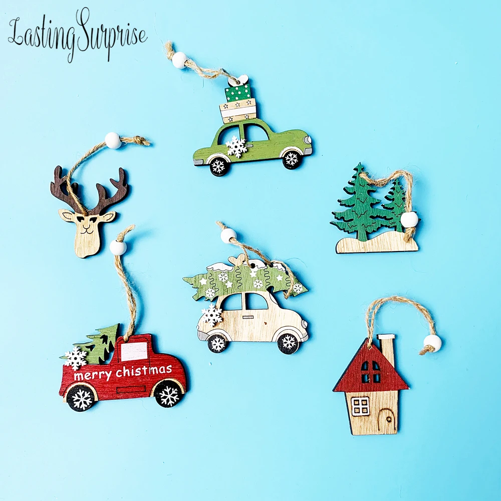 

3Pcs/Set Wooden Car/Deer/Tree Pendants Ornaments Christmas Wood Crafts Xmas Tree Ornaments Kids Gift Christmas Party Decoration