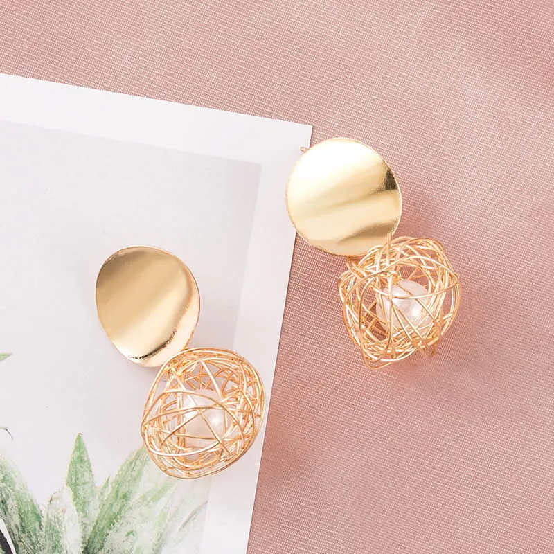 ZWC, модные корейские акриловые серьги-капли для женщин, винтажные металлические геометрические золотые Висячие серьги, свадебные ювелирные изделия - Окраска металла: gold 10