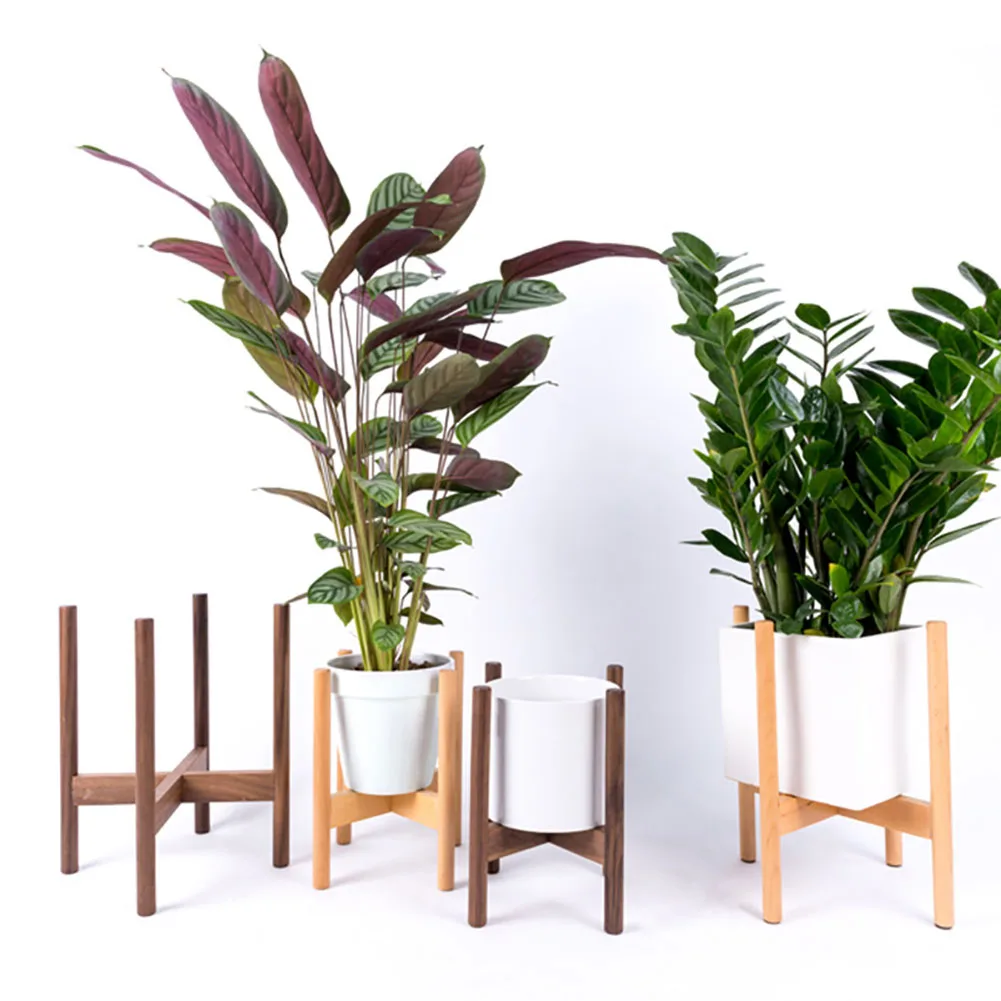 Подставка для растений Mid Century прочная деревянная Цветочная современная витрина Легкая установка Защитная декоративная подставка для горшков Крытая уличная стойка
