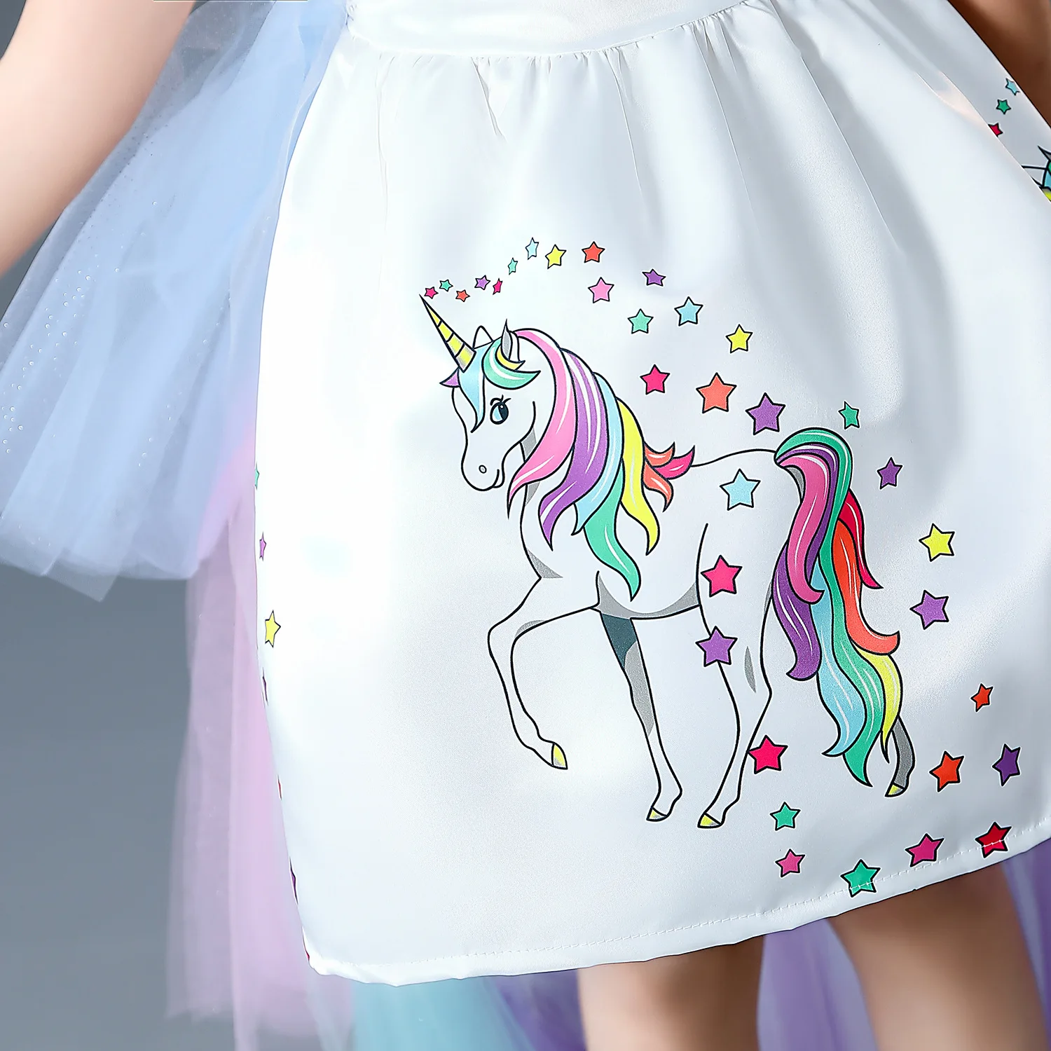 Unicorn Girls Trailing dress children's net yarn rainbow puffy yarn