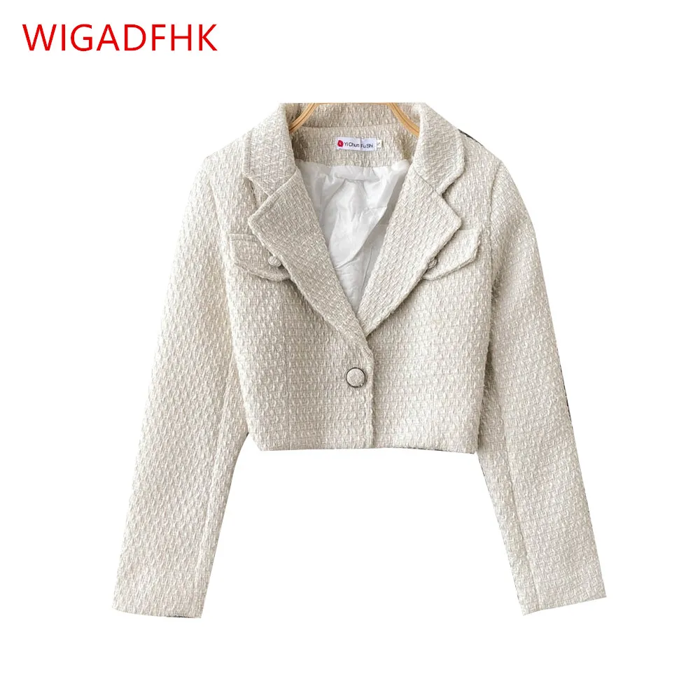 Женский твидовый блейзер в стиле ретро приталенный Блейзер с длинным рукавом