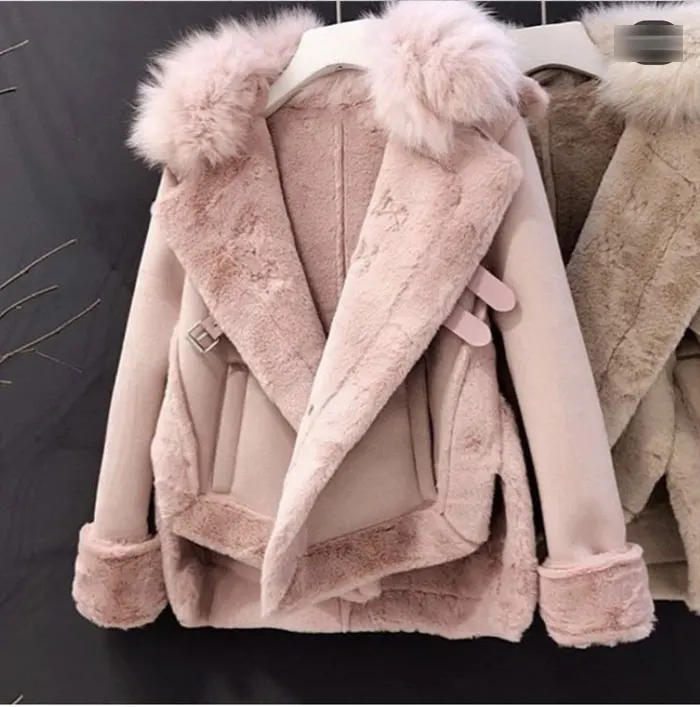 Женское зимнее пальто, кожаные куртки, зимняя замшевая кожаная куртка, женская короткая байкерская куртка из овечьей шерсти, толстое теплое пальто из овечьей шерсти