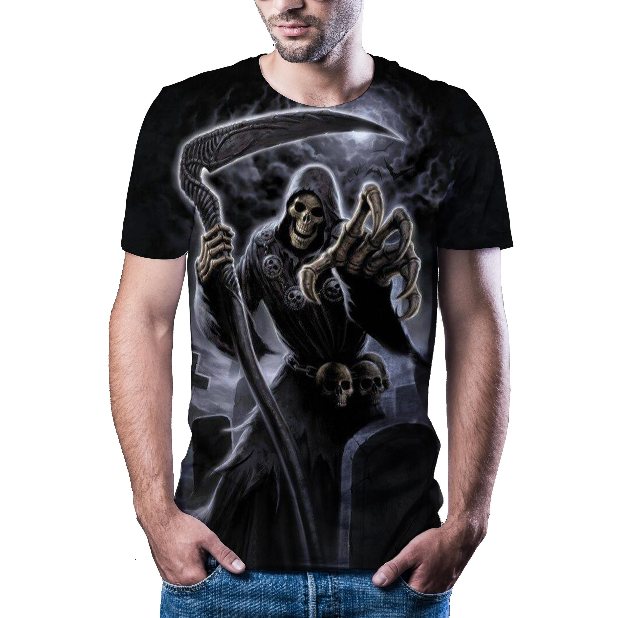Camiseta de alta calidad para hombre, camiseta masculina de manga corta con calavera y de personajes en 3D, bonita camiseta a la moda| - AliExpress