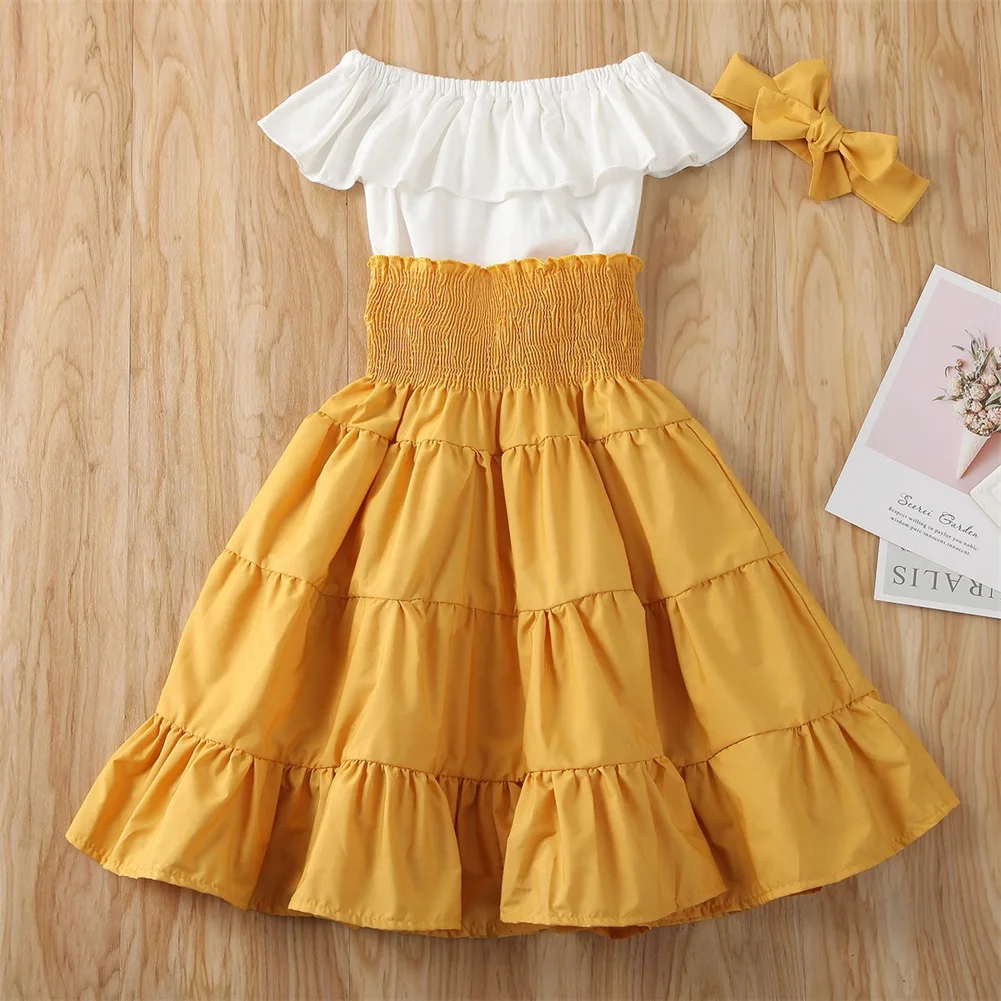 Girls' Off-Shoulder Ruffle Top & Dress Set 3