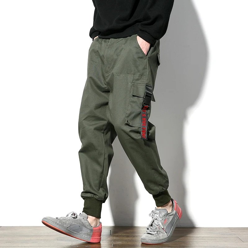 2020 модные мужские брюки для бега хлопковые однотонные шаровары с эластичной