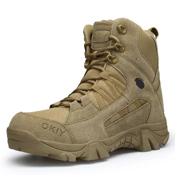 

Man Genuine Leather Desert Military Combat Tactical Boots Special Forces High Top Army Boots With Side Zipper For Men Work Shoes