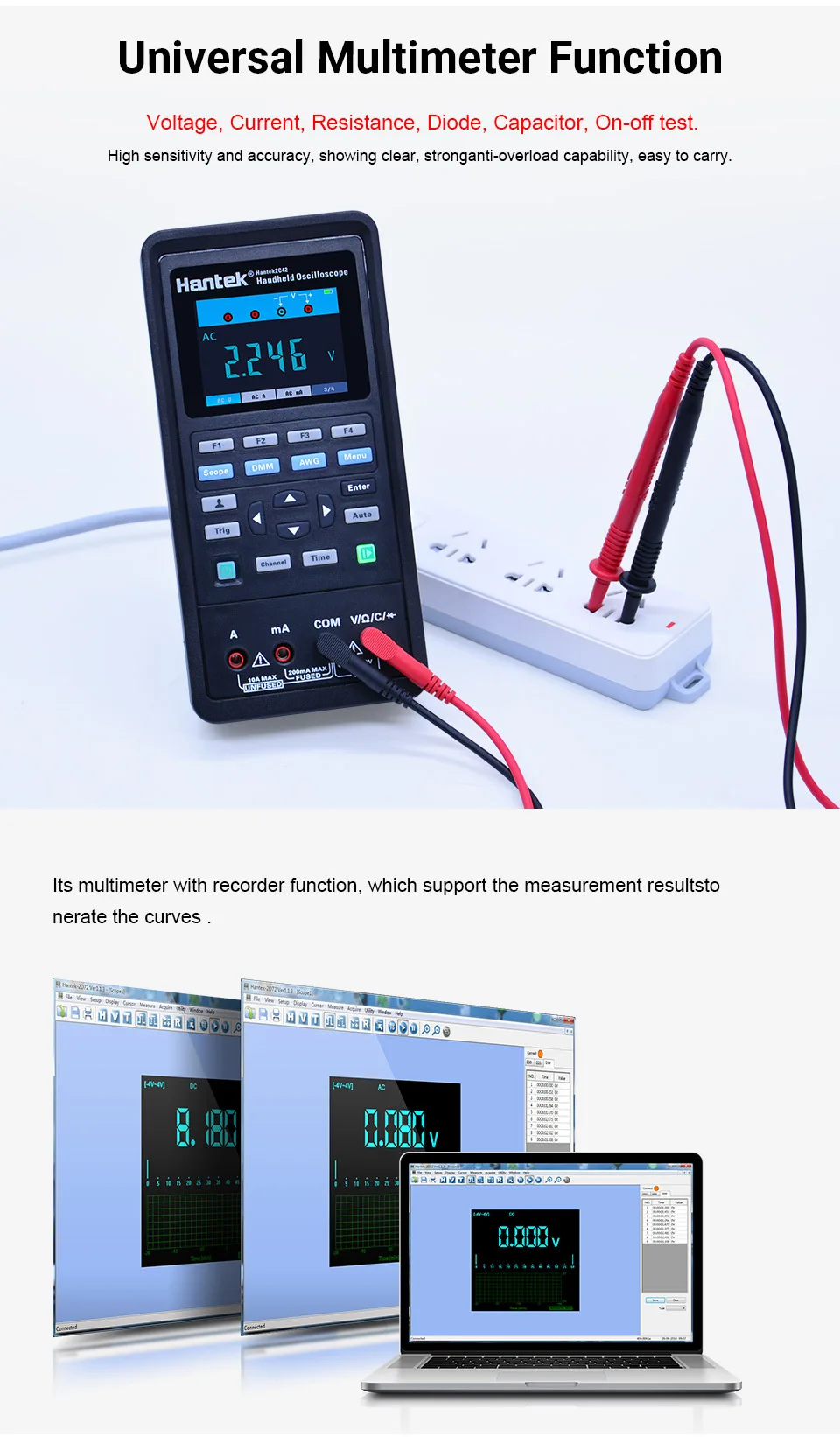 Цифровой осциллограф Hantek мультиметр+ генератор сигналов 3 в 1 ручной автомобильный Осциллограф 2 канала 40 МГц 70 МГц ЖК-дисплей