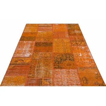 

Real Handmade Patchwork Rug, Unique Rug Floral Overdyed Orange Kilim Rug 4014