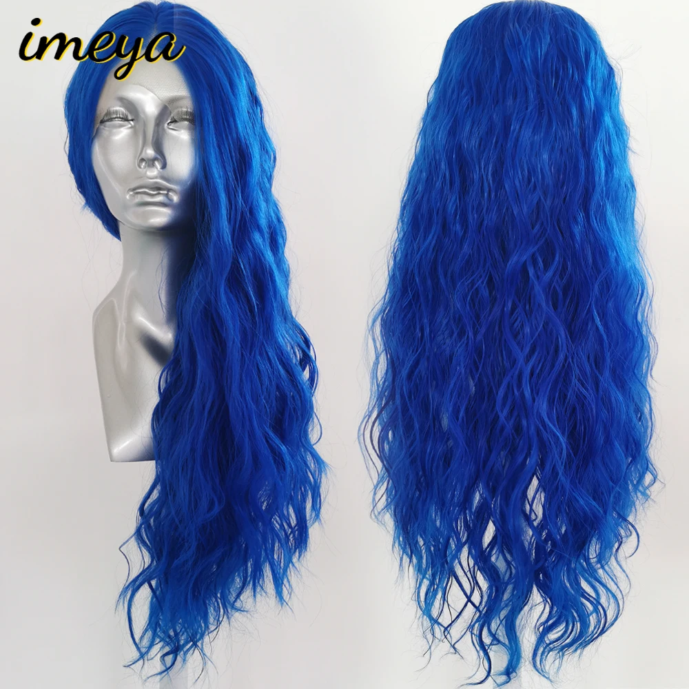 

Imeya Heat Resistant Fiber Synthetic Lace Front Wig Blue Long Wavy Wigs High Temperature For Women