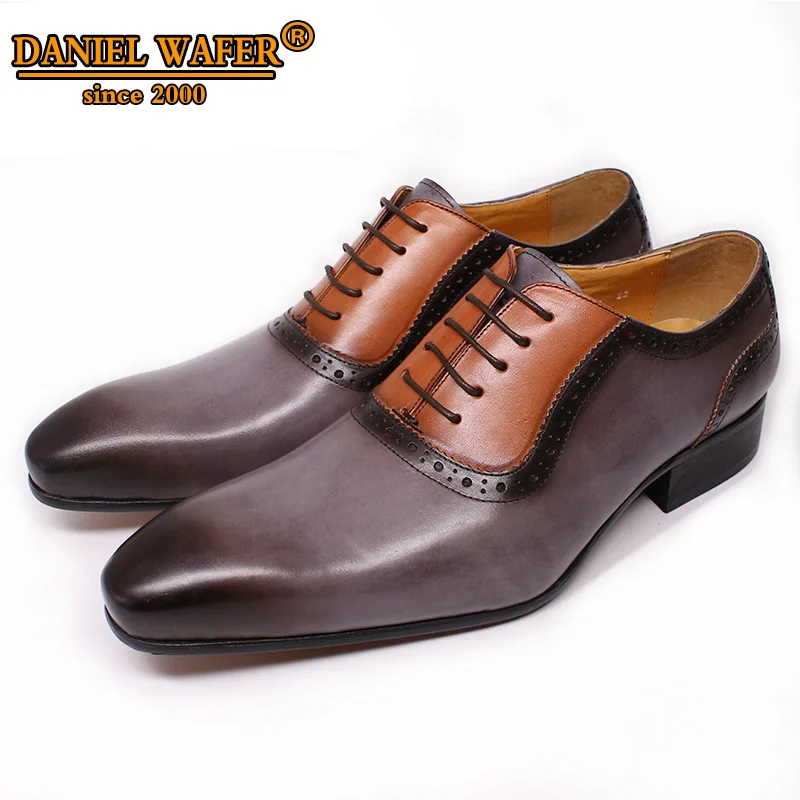 LUXURY DESIGN LEATHER SHOES MEN OFFICE WEDDING DRESS SHOES GRAY HAND-POLISHED LACE UP POINTED TOE FORMAL OXFORD SHOES FOR MEN