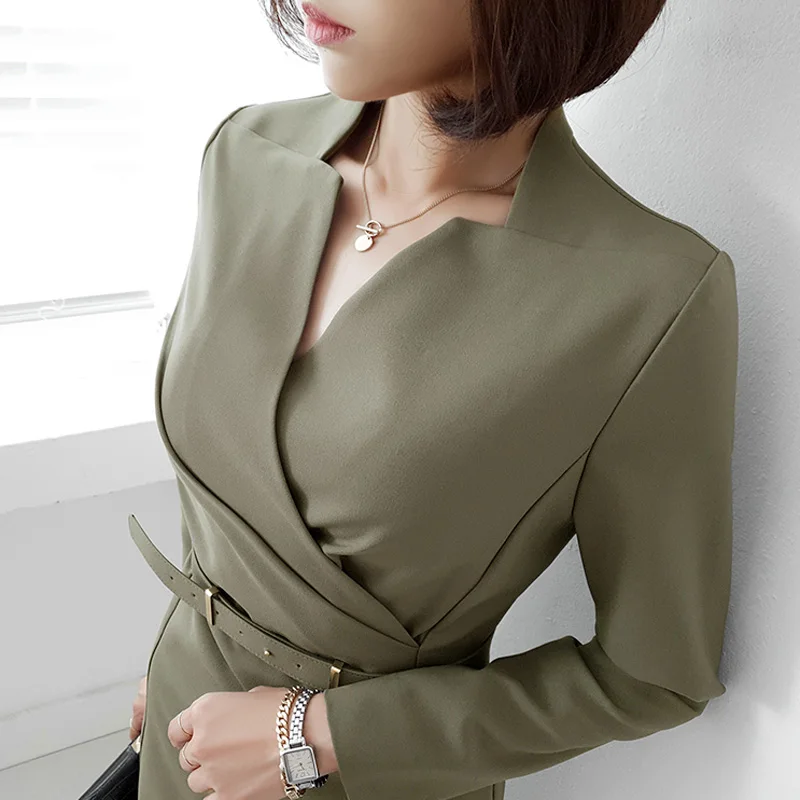 Женское осеннее элегантное офисное платье женская Мода Vestidos Femme рабочая одежда Дизайнерская одежда - Цвет: Dark green