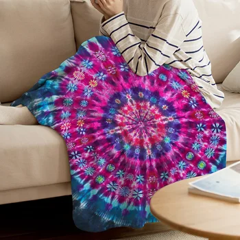 

Tie-Dye Pattern Ethnic Retro Printed Flannel Blanket Soft Throw Blanket Machine Washable Blankets for Beds