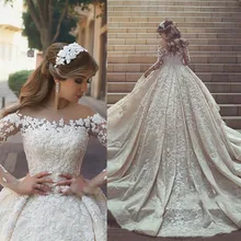 Vestido De Noiva, роскошное свадебное платье с цветочной аппликацией и бусинами,, элегантные прозрачные Свадебные платья с длинным рукавом, Robe De Mariee