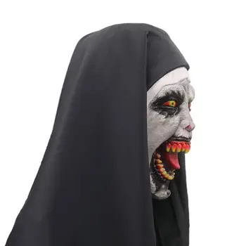 

Nun Horror Mask with Hood Full Head Scary Horrible Halloween Party Cosplay Costume Props Accessories
