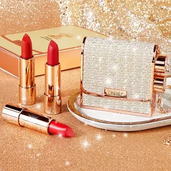 

Builtty Waterproof 3 Pieces 3 Colors Matte Velvet Lipstick Cosmetics Handbag