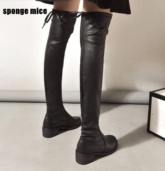 Размеры 35-41, зимние сапоги до колена женские черные узкие высокие сапоги пикантные высокие сапоги на плоской подошве теплые сапоги выше колена zapatos de mujer