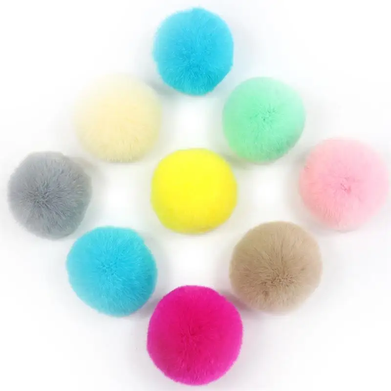 

6/7cm Rabbit Fur Ball Pom With Rubber Band Needlework Pompoms For Women Child Winter Hat Cap High Quality DIY Craft Supplies