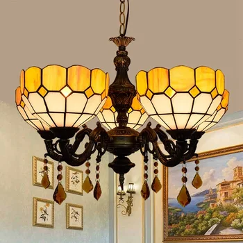 

Modern simple Mediterranean European style retro warm yellow bar restaurant fixed hall crystal 5 head Chandelier