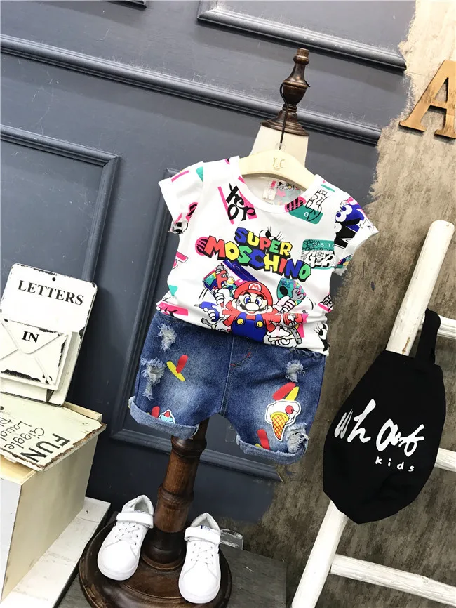 

Childrenswear Crawler 2017 Summer New Style Children Versatile Printed Cartoon Figure Jeans Children Denim Shorts