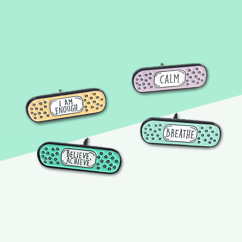 Милые эмалированные заколки для поддержки браслета CALM belief effecate effle BREATHE I'm достаточно мультяшный медицинский значок Кепка кожаный рюкзак броши