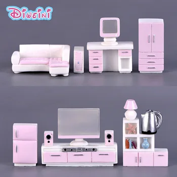 Pink Furniture Modern House Figure Miniature Model Figurines Decoration Dollhouse Toys Children Birthday Gifts DIY Accessories 1