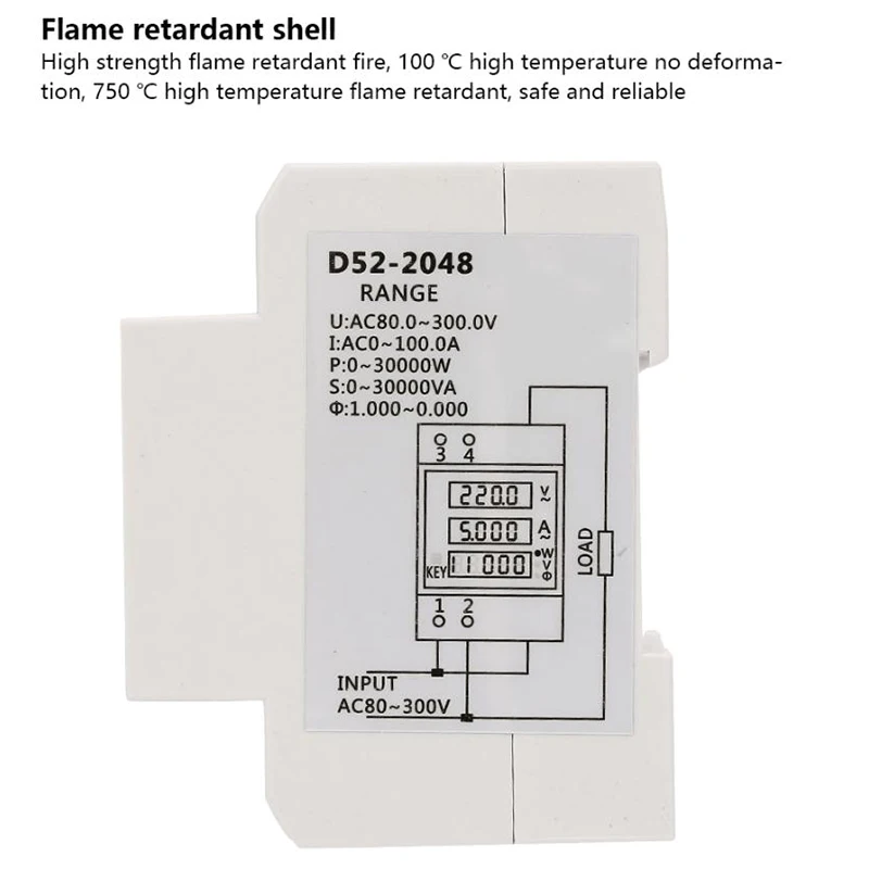 Цифровой измеритель энергии на Din рейке светодиодный активный фактор мощности