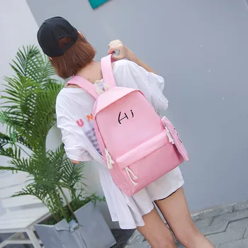 

Pink girlish style Small fresh solid color 2020 Ladies Solid Color Zipper Wild Large Capacity Backpack Student Bag mochila femin