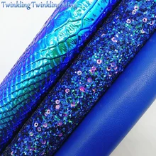 Синий блеск Fabirc, искусственная кожа ткань, змеиная искусственная кожа листы для лук А4 21x29 см мерцание Ming XM632