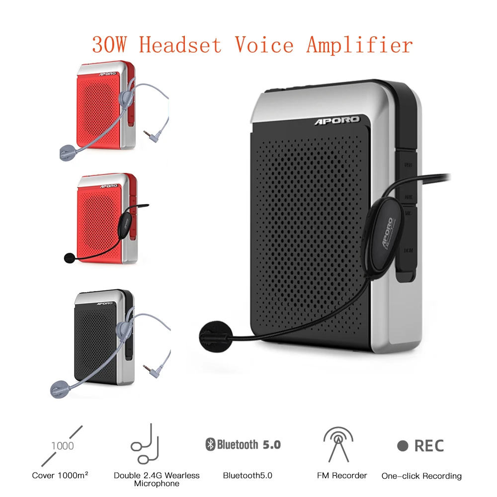 Voice Amplifier 30W Bluetooth/Wired Megaphone Booster Loudspeaker Aporo T18 TF/USB Disk Ports Mic Speaker for School Meeting