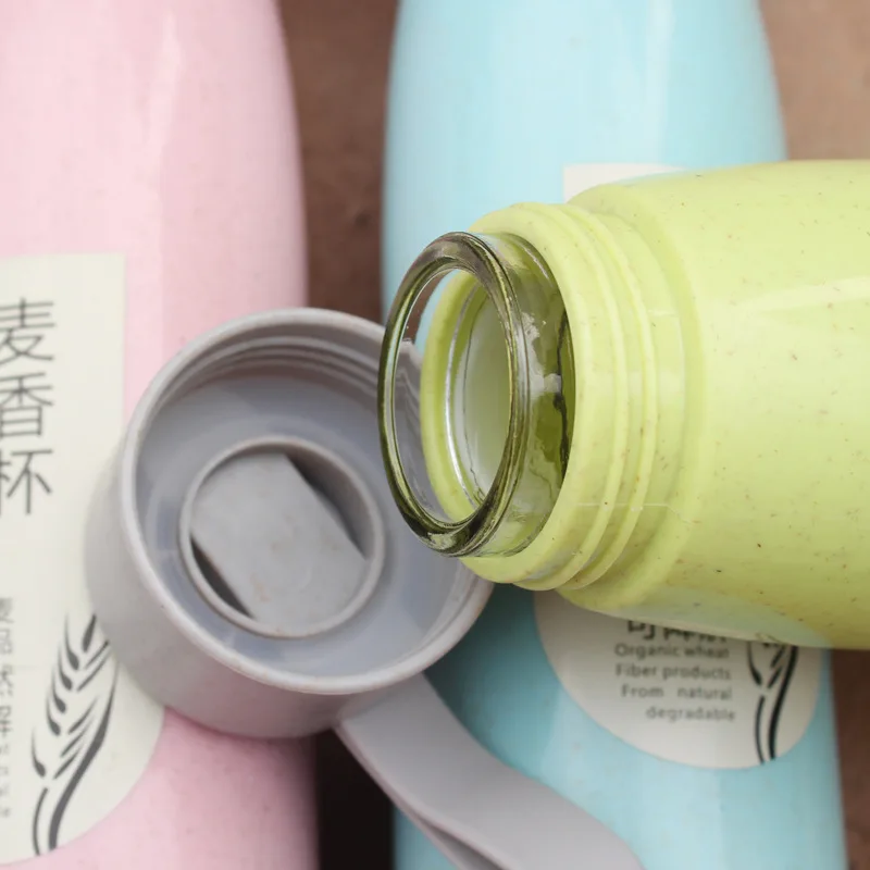 Creative Sports Bottle Double Layer Wheat Cup Printed Words Insulated Cup Advertisement Gift Cup Wheat Glass Bottle Customizable