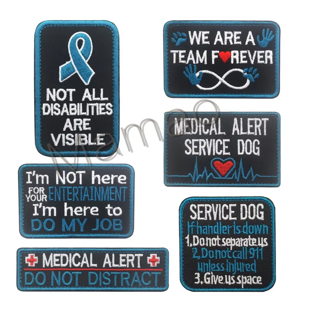 

6 pieces / set Embroidered patches Blue Pink Service Dog ceo-friendly handmade 3D Hook & Loop patch jacket patch
