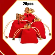 

20Pcs Red Phnom Penh Jewelry Bag Simple Bound Flannel Bronzing Gift Bag Candy Storage Bag Festive Wedding Gift Bags