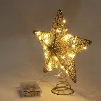 

1Pc Exquisite Star Hanging Decor Pentagram Pendant Shiny Christmas Tree Ornament Wrought Iron Five-Pointed Star Tree Top Star