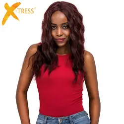 Естественная волна длинные мягкие кружева парики для Для женщин X-TRESS Ombre черный Золотой русый Цвет Синтетические волосы на кружеве