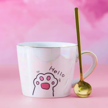 

Cat Claw Cup Female Ceramic Mug with Lid Spoon Cute Girl Creative Individualized Popular Student Net Red Coffee Cup Cute Mugs