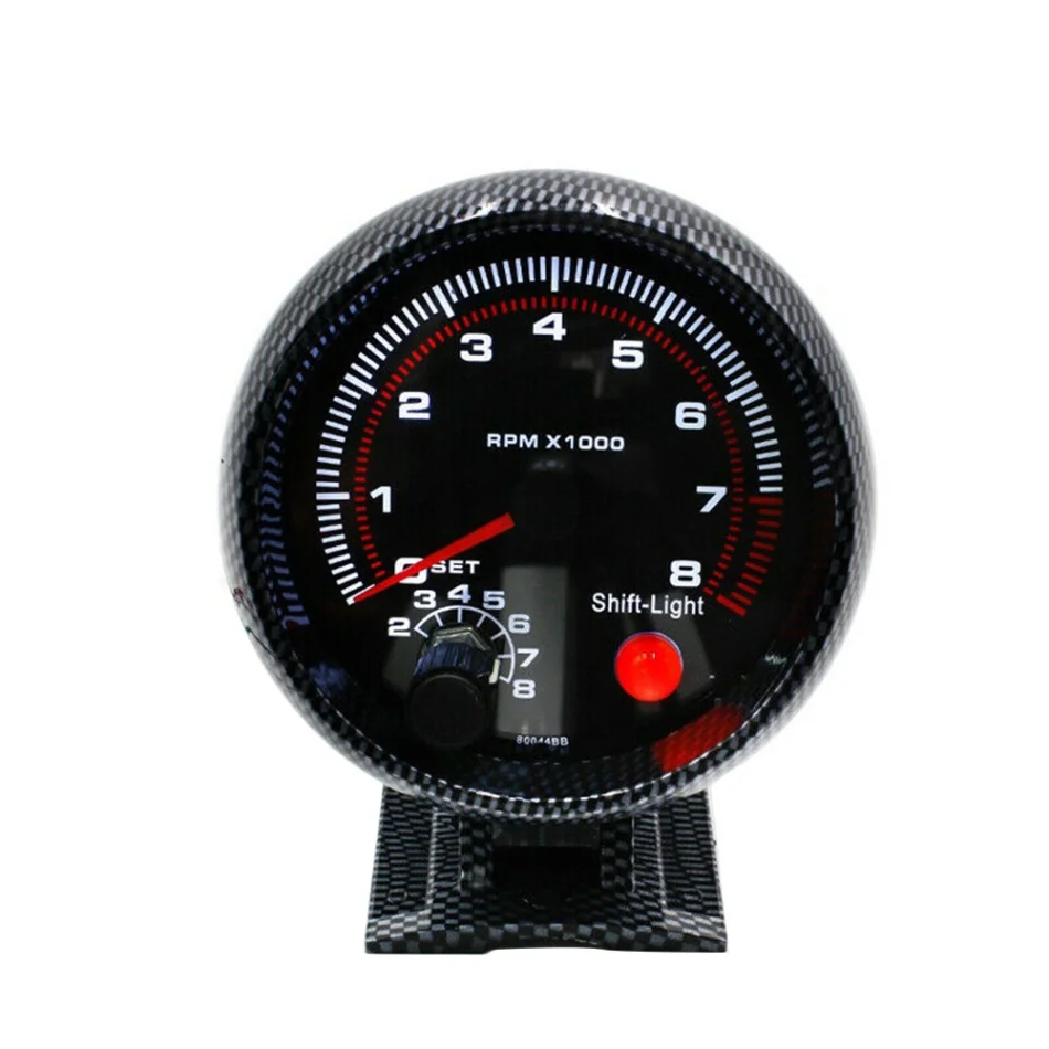 12V автомобиль углеродного волокна 3,7" тахометр, измеритель частоты вращения с 7 светодиодный Цвета переключения света 0-8000 об/мин для детей возрастом от 12V бензиновых двигателей - Цвет: Carbon Fiber