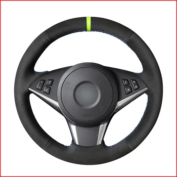 

Black Suede Car Green Marker Steering Wheel Cover for BMW E60 530d 545i 550i E61 Touring 2005-2009 E63 E64 630i 645Ci 650i