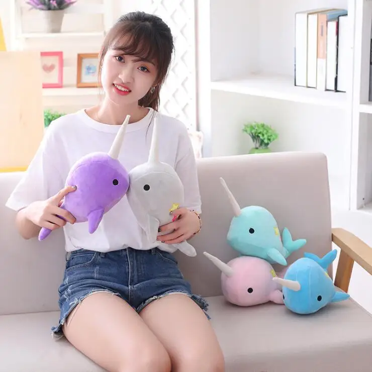 25cm Narwhal whale binary star doll plush Toy soft animal ocean sea stuffed Toys for Children Christmas Gift kid