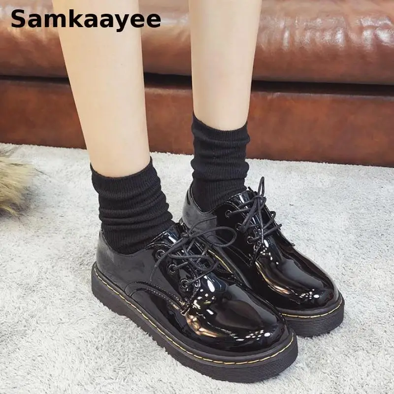 Zapatos planos de charol con cordones para Mujer, calzado con plataforma y punta redonda, para primavera y otoño, Y45 - AliExpress Calzado