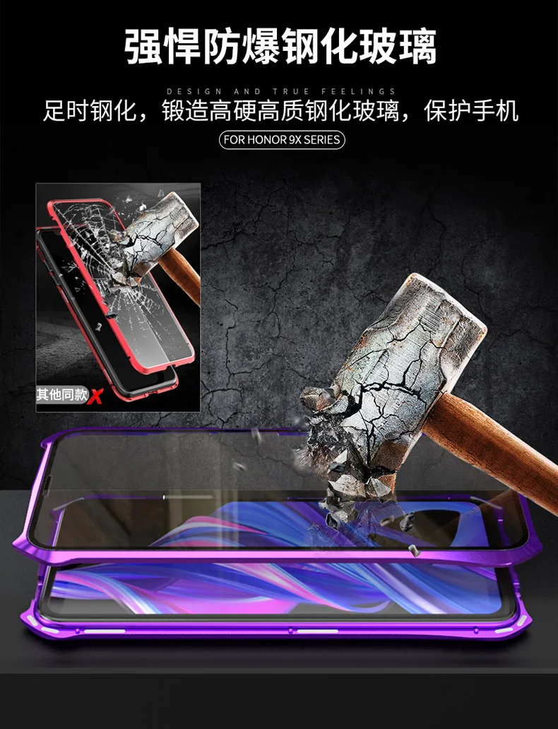 Магнитный чехол для huawei Honor 9X Pro Honor9X полный защитный двухсторонний чехол из закаленного стекла для huawei Honor 9X металлический чехол
