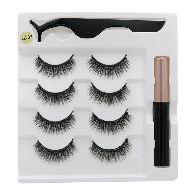 4 pairs of magnetic eyelashes natural soft magnet eyelashes natural magnetic eyeliner makeup mink eyelashes set tool Q8-09